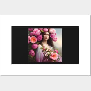 The Goddess of the Spring with Giant Pink Peonies Posters and Art